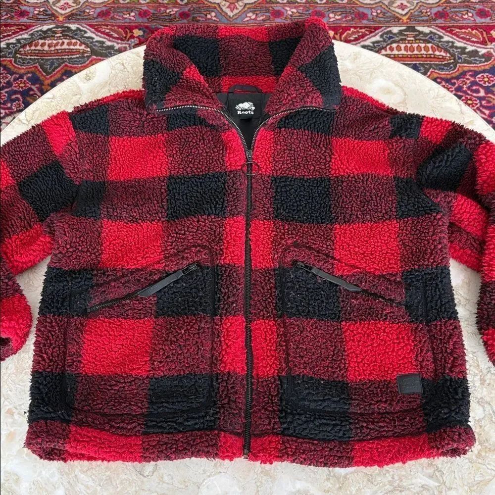 Roots Buffalo Plaid Sherpa Jacket – Red & Black – Size M - Picture 14 of 17
